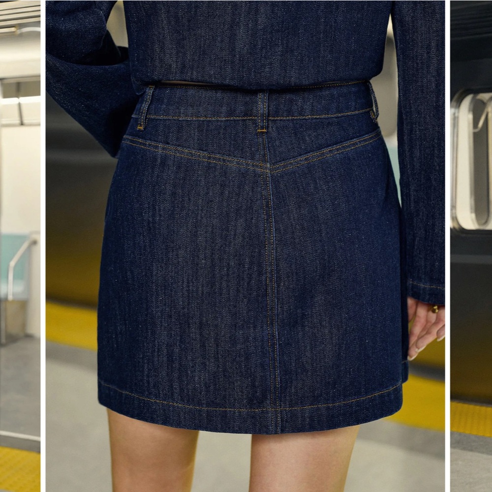👖🚙👥Dark Blue Button-Front Denim Mini Skirt - Picture 8 of 14